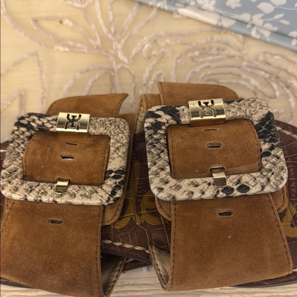 Sam Edelman Brown Suede Sandals with Decorative Buckle - Picture 7 of 9